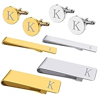BodyJ4You 8PC Cufflinks Tie Bar Money Clip Button Shirt Personalized Initials Letter K Gift Set