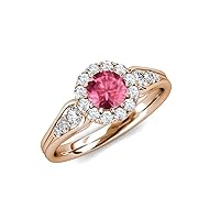 Pink Tourmaline & Natural Diamond (SI2-I1,G-H) Cupcake Halo Engagement Ring 1.47 ctw 14K Rose Gold