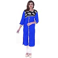 Animal Print Women's Long Dress Cotton Tunic Ethnic Wedding Wear Royal Blue Plus Size