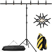T-Shape Portable Backdrop Stand – 8x5.2ft Adjustable Photo Background Stand Kit, Sturdy Small Back Drop Holder with 6 Spring Clamps, Sandbag, Carry Bag for Party, Photography and Video Studio
