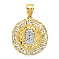 10k With Rhodium CZ Cubic Zirconia Simulated Diamond Micropave Religious Faith Inspiration Jesus Face Pendant Necklace Measures 30.05mm long Jewelry for Women