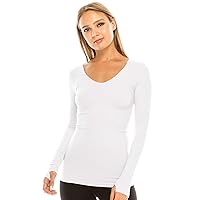 Kurve Womens V-Neck Long Sleeve Warm T-Shirt, UV Protective Fabric UPF 50+ (Made with Love in The USA)