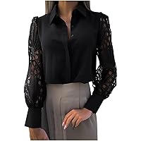 Women's Puff Sleeve Tops Sexy Cut Out Lace Long Sleeve V Neck Business Casual Blouses Slim Fit Button Down Shirts Top