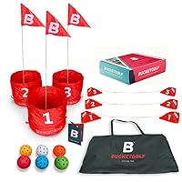 bucketgolf Game 3 Hole Starter Set - New Outdoor Yard Golf Game Levels Family, Adults, Kids, Party, Lawn, Camping, Beach
