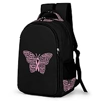 Pink Ribbon Butterfly- Breast Cancer Backpack Double Deck Laptop Bag Casual Travel Daypack for Men Women