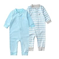 Teach Leanbh Baby 2-Pack 100% Cotton Romper Jumpsuits Two Way Zipper Long Sleeve Footless Sleep and Play