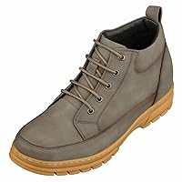 TOTO Men's Invisible Height Increasing Elevator Shoes - Premium Leather Lace-up Hiking-Style Boots - 2.8 Inches Taller