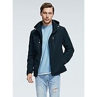 Jackets for Men Jackets Men Zip Up Drawstring Hooded Winter Coat Jackets for Men (Color : Navy Blue, Size : X-Large)