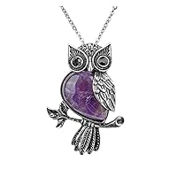 Jovivi Owl Gifts Owl Necklace Healing Crystal Stones Pendant Necklaces for Women Men Natural Amethyst Rose Quartz Gemstone Jewelry for Reiki Spiritual Energy Lucky, Stone