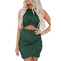 Walant Women Casual Crew Neck Short Sleeve Ruched Stretchy Bodycon T Shirt Short Mini Dress