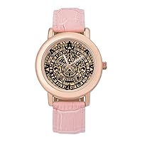 Aztec Maya Calendar Women's Watch with Leather Band Classic Quartz Strap Watch Fashion Wrist Watch