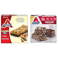 Atkins Chocolate Peanut Butter Pretzel & Double Fudge Brownie Protein Meal Bars, High Fiber, 16g & 15g Protein, 1g Sugar, 4g Net Carbs, Keto Friendly, 5 Count