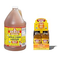 Organic Apple Cider Vinegar With the Mother 128 ounce and Bragg Organic Apple Cider Vinegar Shot with Honey 2 ounce ACV Shot Pack of 4 Bundle