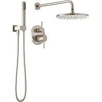 Delta Faucet Modern Raincan 2-Setting Round Shower System Including Rain Shower Head and Handheld Spray Brushed Nickel, Rainfall Shower System Brushed Nickel, Spotshield Stainless 342702-SP