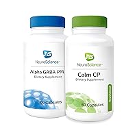 NeuroScience Stress Response Support Set - Alpha GABA PM + Calm CP with Melatonin, L-theanine, Banaba Leaf & More (2 Products, 60 Count Each)