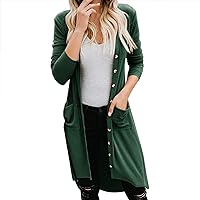 Women's Summer Dresses Casual Women's Casual Solid Long Sleeve Draped Open Front Long Cardigans Tops(Green,XX-Large)