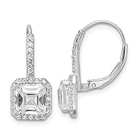 8.8mm Cheryl M 925 Sterling Silver Rhodium Plated Brilliant cut and Asscher cut CZ Leverback Earrings Measures 22.2x8.8mm Wide Jewelry Gifts for Women