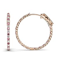 Pink Tourmaline & Natural Diamond Inside-Out Hoop Earrings 2.78 ctw 14K Rose Gold