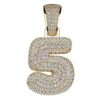 Iced Out Hip Hop Number Necklace, Bling Golden Bubble 0,1,2,3,4,5,6,7,8,9 Number Pendant Necklace with Rope/Tennis Chain