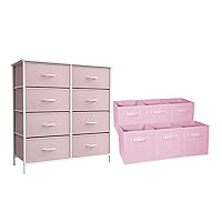 Sorbus Kids Pink Dresser with 8 Drawers + 11 Inch Pink Cube Storage Bins (6 Pack) Bundle - Matching Set - Storage Unit Organizers for Clothing - Bedroom, Kids Rooms, Nursery, & Closet