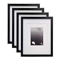 Egofine 11x14 Picture Frames Made of Solid Wood 4 PCS Black Covered by Plexiglass - for Table Top and Wall Mounting for Pictures 8x10 / 5x7 with Mat Horizontally or Vertically Display Photo Frame