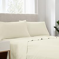 Serta Simply Clean Super Soft Hypoallergenic Stain Resistant Deep Pocket 3 Pieces Solid Bed Sheet Set, Twin, Ivory