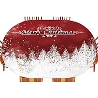 Christmas Oval Fitted Tablecloth, Christmas Style Print, for Kitchen Dining, Party, Holiday, Christmas, Buffet, Fits 48
