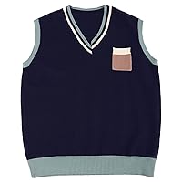 TYCX Retro Collision Color Loose Couple Knitted Sweater Undershirt V Neck Sleeveless Knit Uniform Sweater Vest