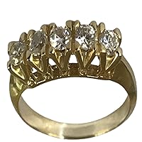 14K Yellow Gold Finish 5 Stone Round Cut Cubic Zirconia Engagement Wedding Ring for Womens