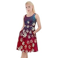 CowCow Womens Marijuana Cannabis Leaf Plant Marihuana Leaves Knee Length Skater Dress with Pockets,XS-5XL