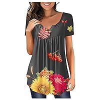 Womens Blouses and Tops Dressy Henley V-Neck Swing Trendy Short Sleeve Loose Button Down Summer Tops for Women 2024