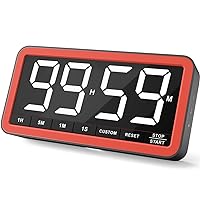 VOCOO Digital Kitchen Timer with 7.8” LED Display, Magnetic, 3 Brightness, 4 Alarms and 3 Volume Levels, Battery Powered Countdown Count Up Timer for Cooking, Classroom, Home Gym (Black Red)