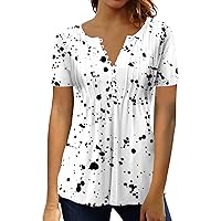 Women's Floral Short Sleeve Tops Summer Tops for Women 2024-Casual Plus Size Shirt V Neck Button Tunic Tops
