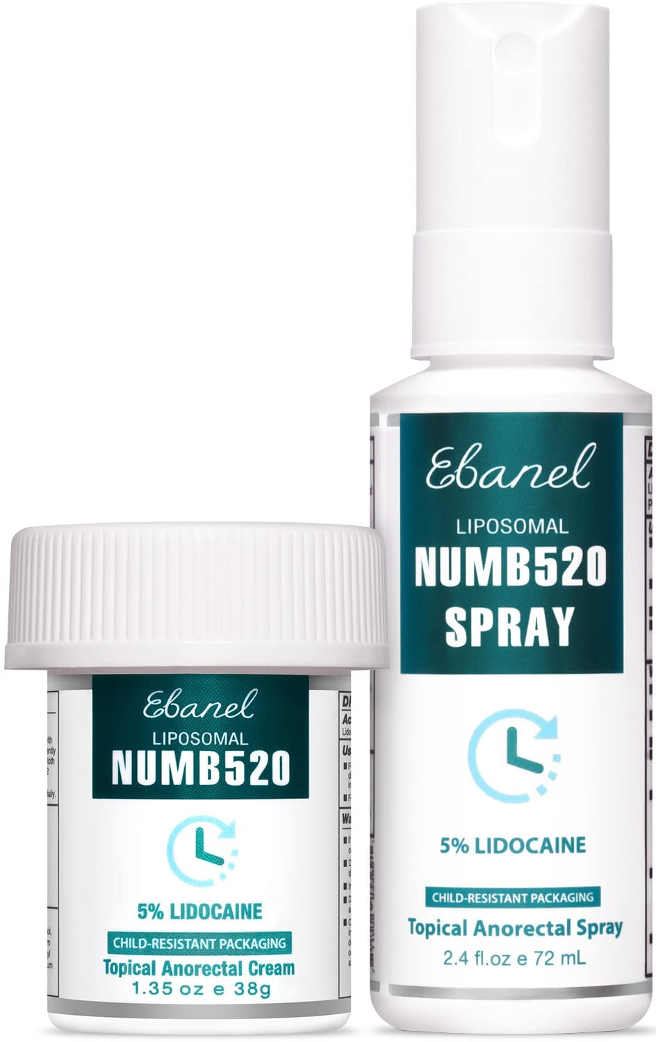 Ebanel 5% Lidocaine Numbing Cream Maximum Strength 1.35 Oz, and 5% Lidocaine Spray Pain Relief Numbing Spray with Phenylephrine 2.4 Fl Oz, Numb520 Topical Anesthetic Pain Relief Cream and Spray Set