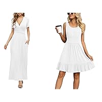LILBETTER Deep V-Neck Wrap Waist Summer Dresses and Summer Casual U Neck Sundresses(X-Large)