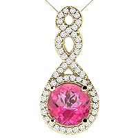 PIERA 10K Yellow Gold Natural Pink Topaz Eternity Pendant Round 7x7mm with 18 inch Gold Chain
