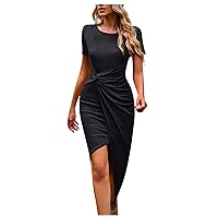 Dresses for Women 2024, Trendy Women's High Elastic Light Casual Knitted Dress Knit Sundresses, S, XXL