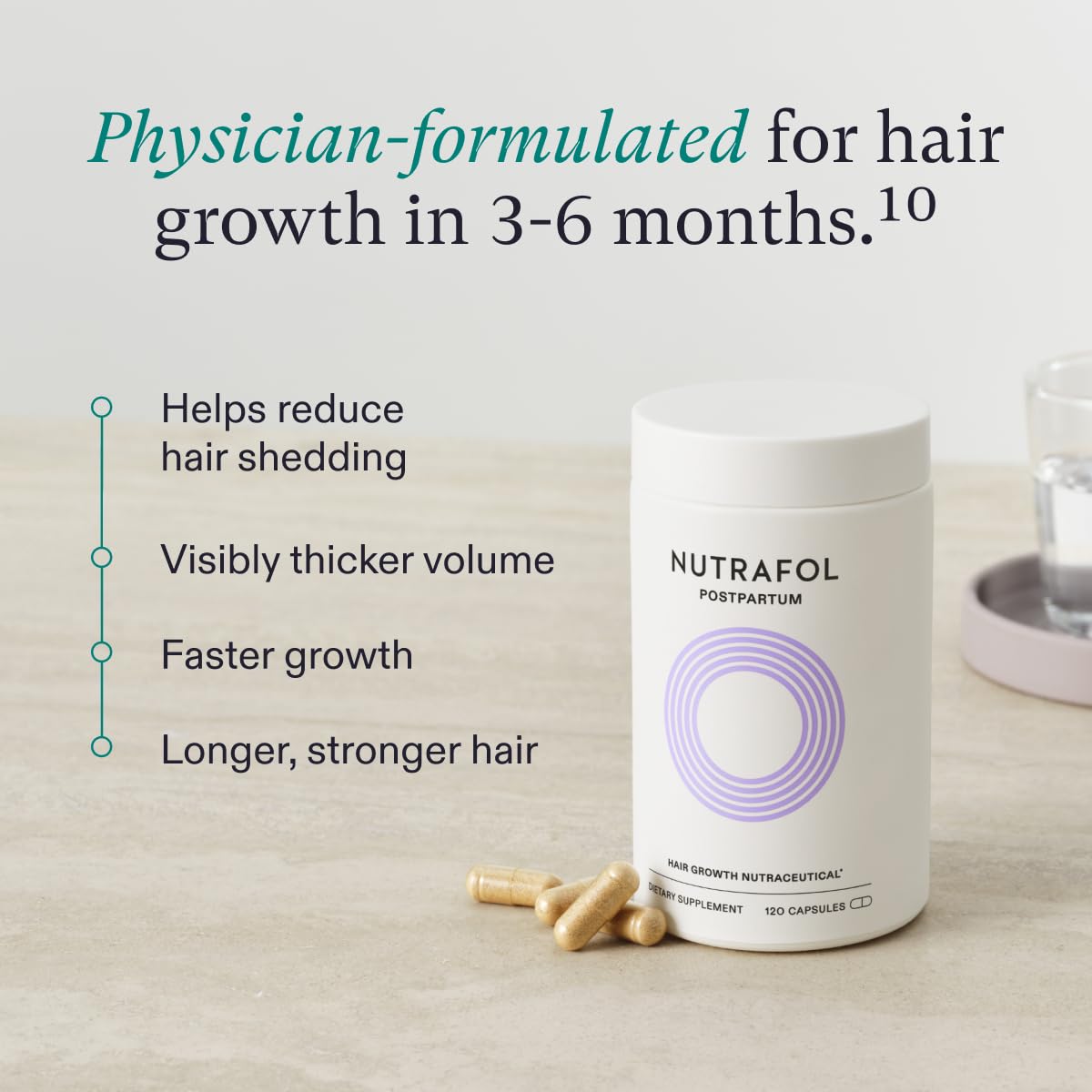 Nutrafol Postpartum Hair Growth Supplements, Clinically Tested for Visibly Thicker Hair and Less Shedding, Breastfeeding-friendly - 3 month supply, Pack of 3