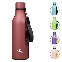 Insulated Water Bottle with Strap,18oz Double Wall Stainless Steel Vacuum Bottles Metal Water Flask,Brick Red