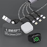 Upgraded 100W iWatch Charger Cable for Apple Watch Series SE2/8/7/6/5/4/3/2/1/SE, 4 in 2 iPhone and iWatch Fast Charging Cable, Braided Multi Charging Cable for iWatch/Phone/Tablet (1.8M/6ft)