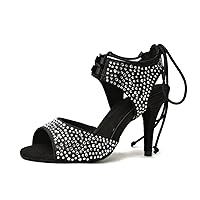 Minishion GL251 Women's Lace-up Crystals Satin Latin Dancing Shoes Evening Sandals