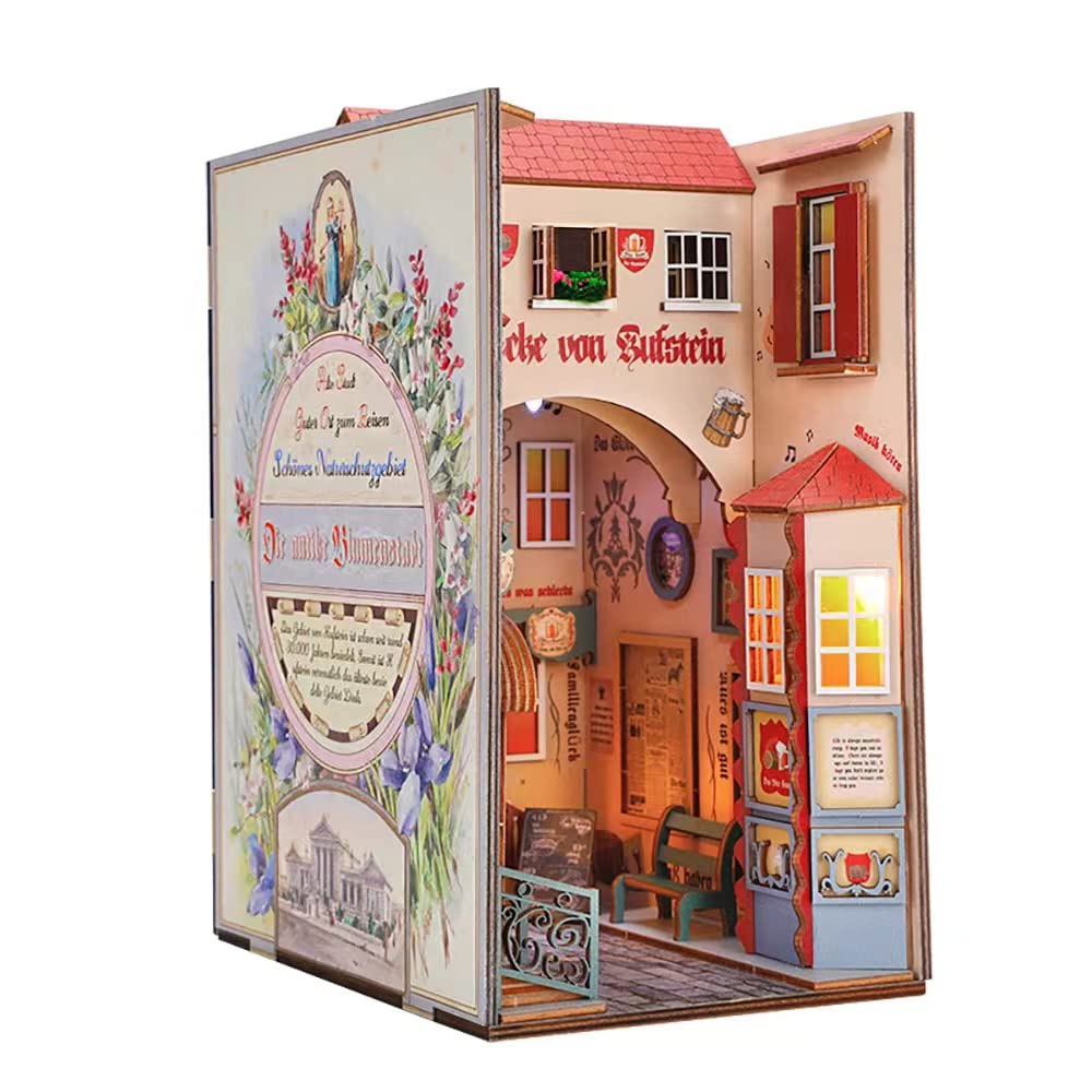 CUTEBEE DIY Book Nook Kit, DIY Dollhouse Booknook Bookshelf Insert Decor Alley, Bookends Model Build-Creativity Kit with LED Light (Eternal Bookstore) (The Ancient City of Flowers)