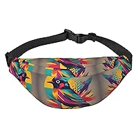 Colorful Bird Adjustable Belt Hip Bum Bag Fashion Water Resistant Hiking Waist Bag for Traveling Casual Running Hiking Cycling