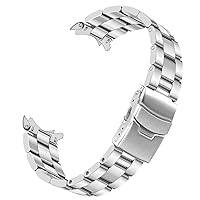 Solid Quality Stainless Steel Curved Ends Half-Moon Tapered 3D Beads 20mm 22mm Black Silver Metal Watch Band Strap for Men (22mm, 3 Flat Silver)