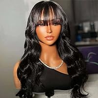 Body wave Lace Front Wigs With Bangs Human Hair Pre Plucked 13x6 HD Transparent Lace Frontal Body wave Wig Bangs Wig For Black Women 180% Glueless Natural Hairline Bleached Knots Brazilian Virgin Hair