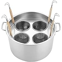 Strainer Stainless Steel Pasta Cooker Insert Set, 4 Holes Pasta Cooker Pot with 4 Insert Strainer Basket, Fast Even Heating for Home Kitchen Restaurant Cooking Tool Basket