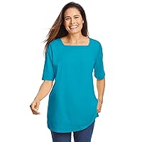 Woman Within Women's Plus Size Perfect Elbow-Sleeve Square-Neck Tee