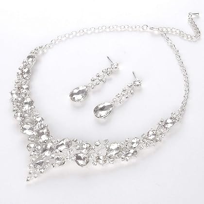 Molie Bridal Austrian Crystal Necklace and Earrings Jewelry Set Gifts fit with Wedding Dress