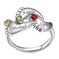Sterling Silver Personalized Custom Baby Feet Rings with Birthstone Great Mother Rings Gift Packaging