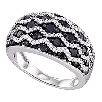 The Diamond Deal 10kt White Gold Womens Round Black Color Enhanced Diamond Striped Band Ring 1.00 Cttw